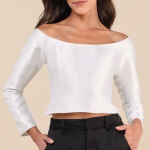 Lulus Whimsically Alluring White Off-the-shoulder Crop Top - Size S